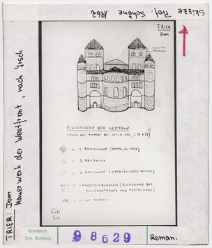 Vorschaubild Trier, Dom: Mauerwerk der Westfront, nach Irsch. Skizze Wolfgang Schöne 1962 